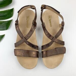Spenco Sandals Cross Strap Bronze Brown Faux Leather Orthotic Comfort Women's 10